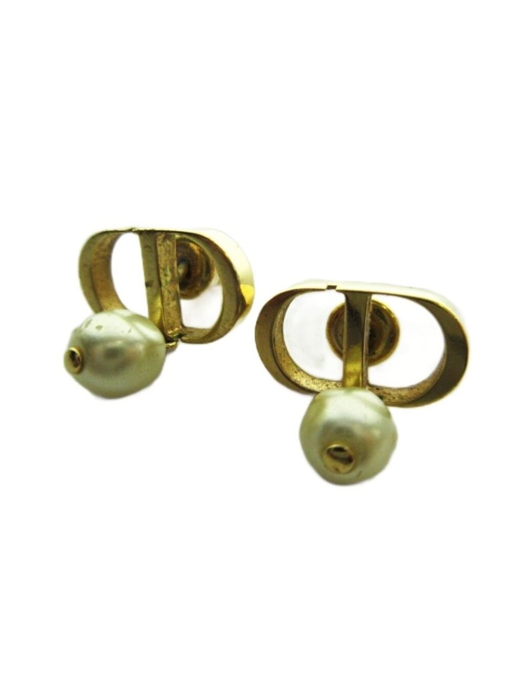 Dior Earrings CD Logo Faux Pearl Gold